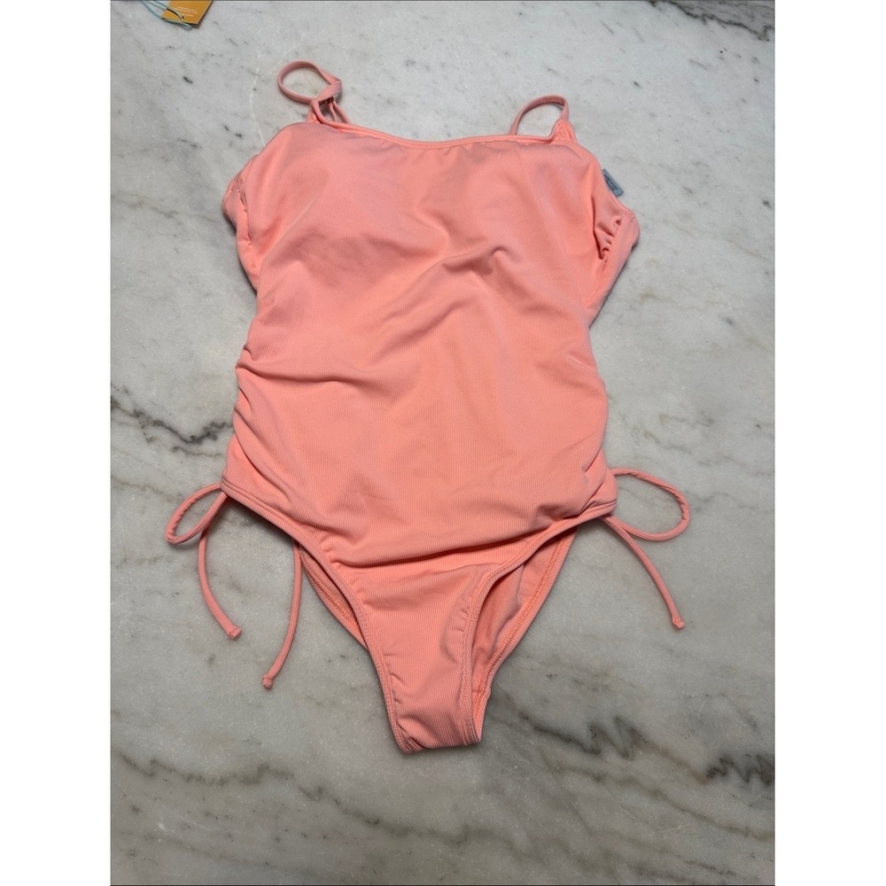 Shade & Shore Coral Pink One-Piece Swimsuit with Side Ties